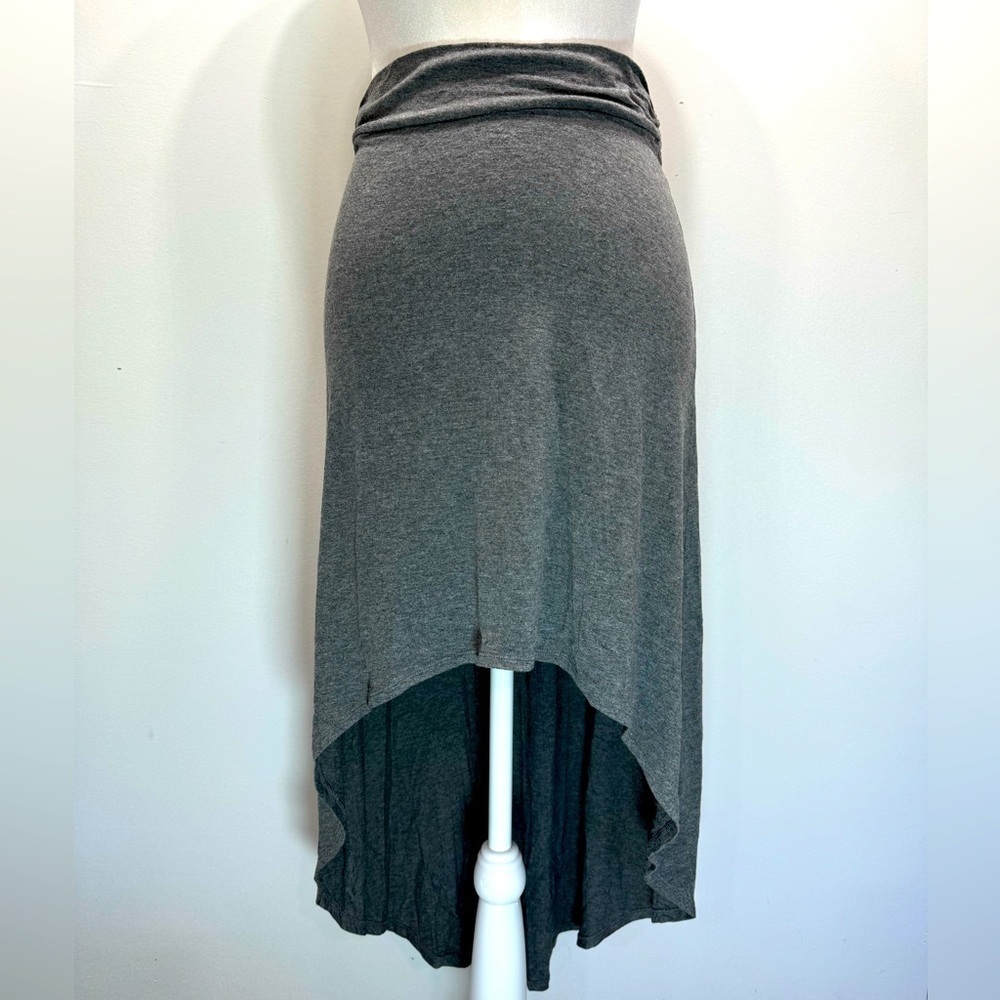 Charcoal Gray Lightweight Knit High Low Pull On Skirt by Sun & Moon Ruched Waist